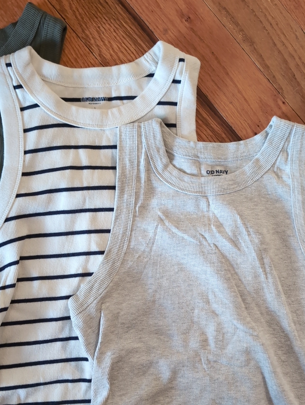Maternity Tank Top Trio - Gray, White/Black Stripe, Olive - Picture 3 of 3
